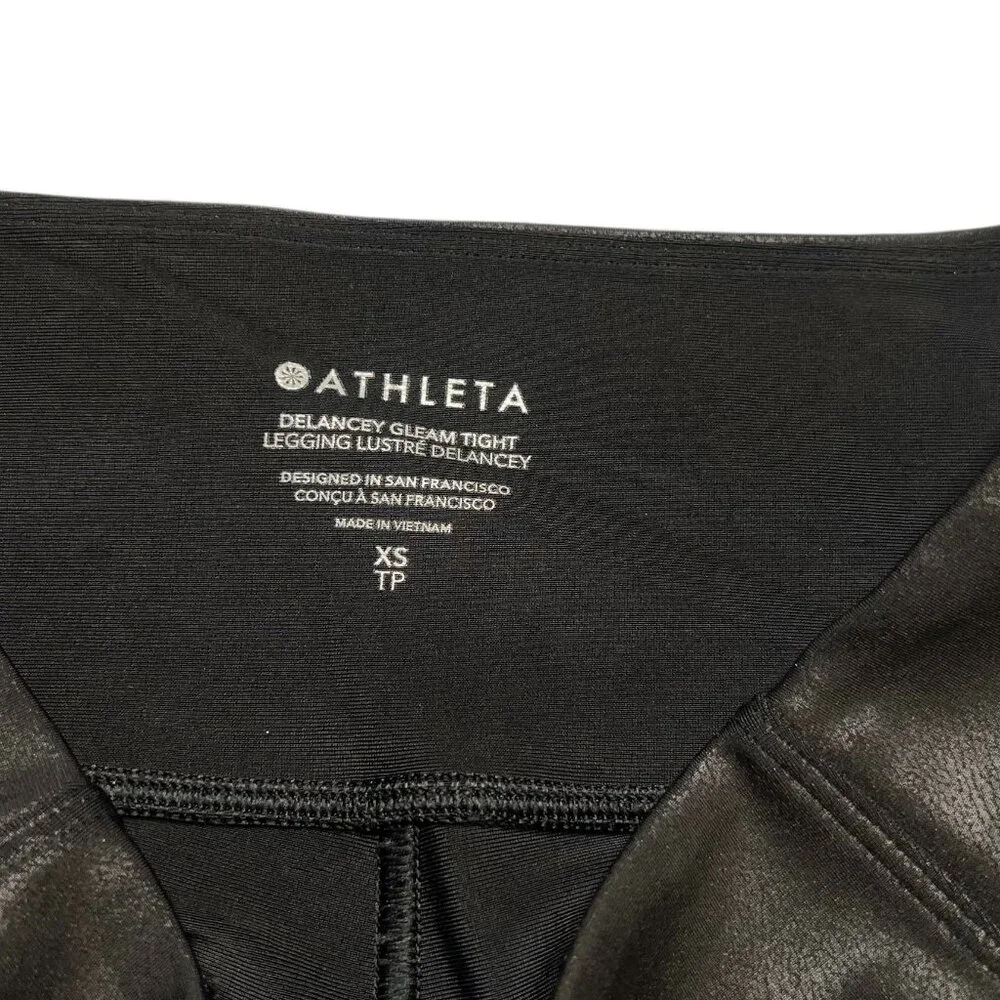 Athleta Delancey Gleam Tight Womens Size XS Black Faux Leather Look - Picture 3 of 4
